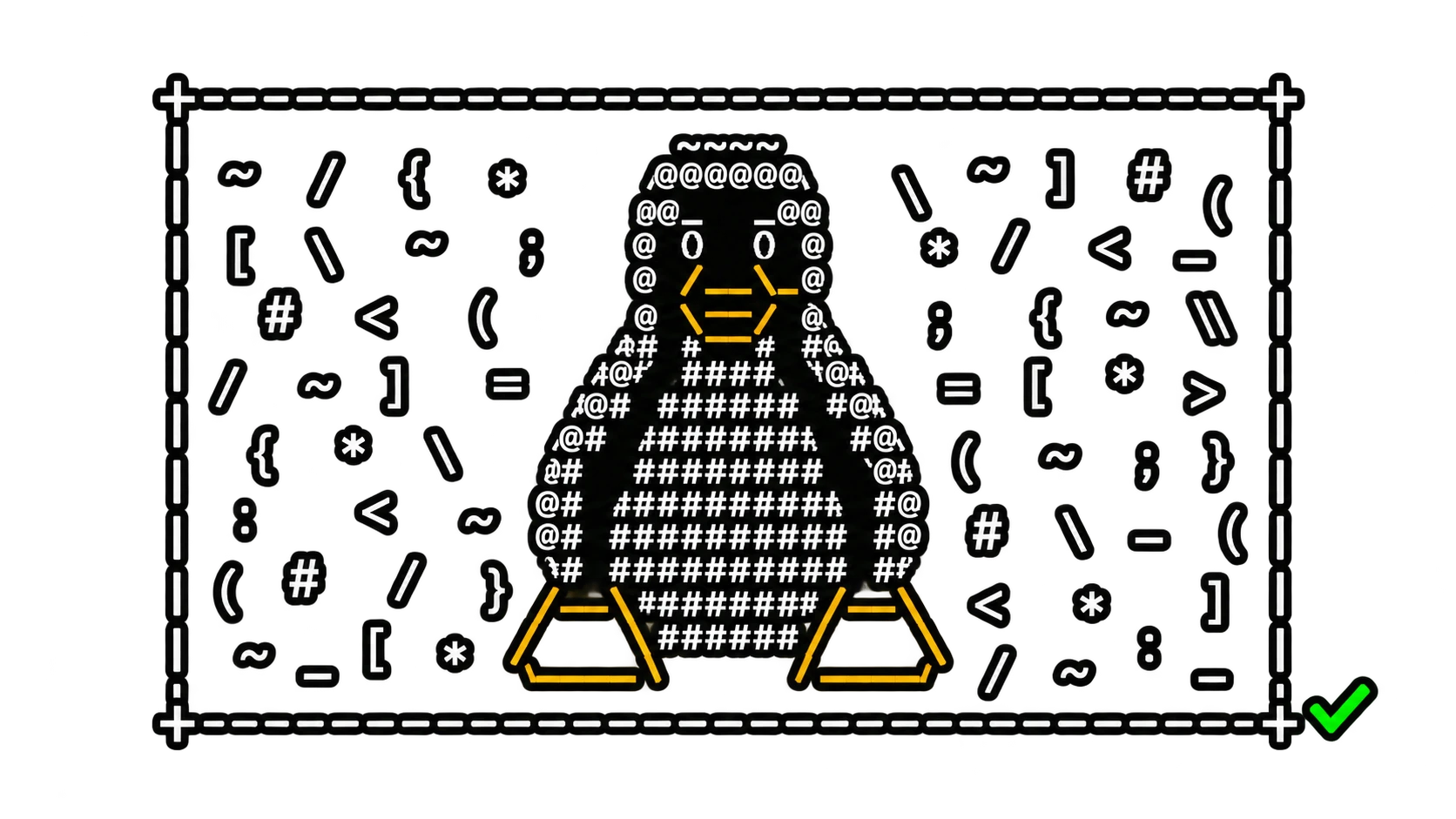 C Sarath Babu's experiment LFCS Practice Tool. Tux the Linux penguin built from terminal characters inside a dashed container