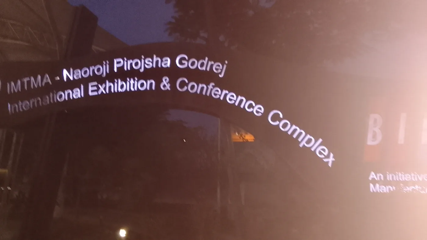 C Sarath Babu's writing on DIDAC INDIA 2023. The IMTMA exhibition and conference complex arch at BIEC, Bengaluru