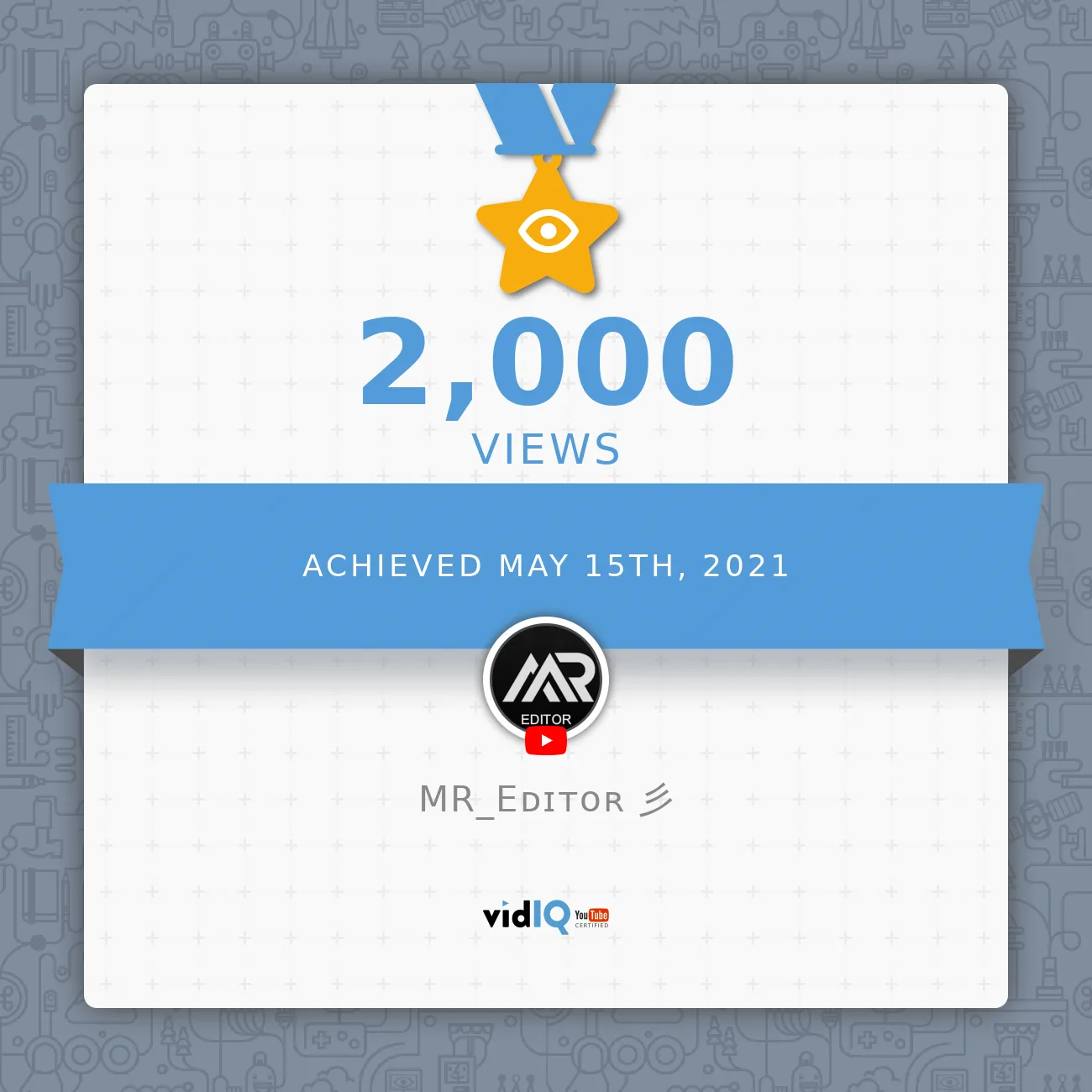 C Sarath Babu's MR EDITOR channel milestone card for 2,000 views, May 2021