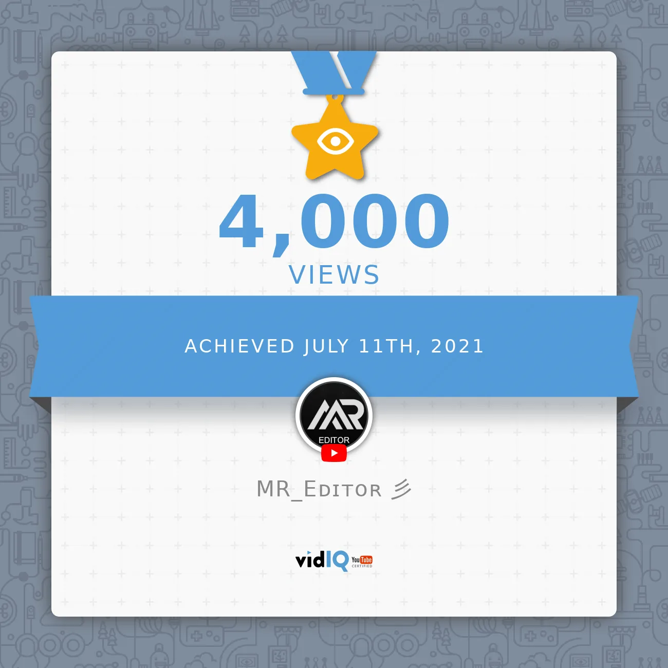 C Sarath Babu's MR EDITOR channel milestone card for 4,000 views, July 2021
