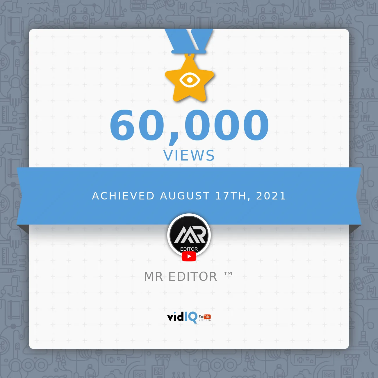 C Sarath Babu's MR EDITOR channel milestone card for 60,000 views, August 2021